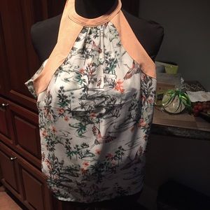 H & M green orange bird print halter